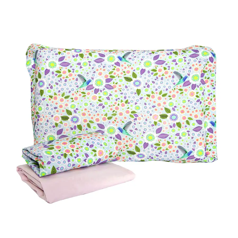 Jogo de Cama Beija-Flor com Lençol de Elástico Rosa Claro