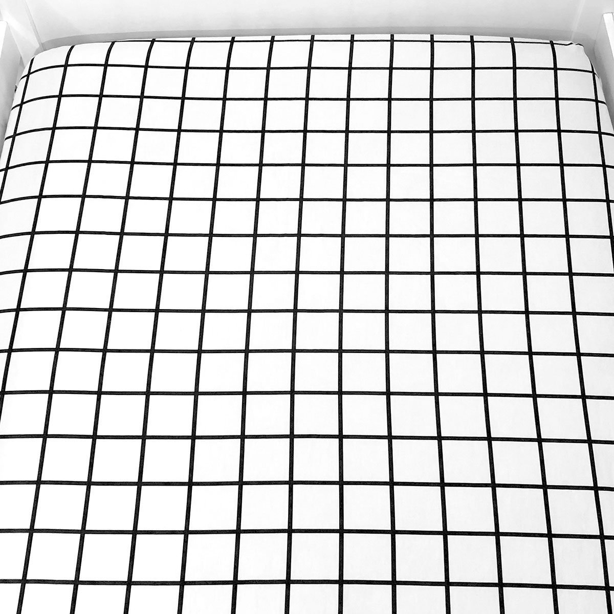 Lençol De Elástico Quadriculado Grid Preto E Branco