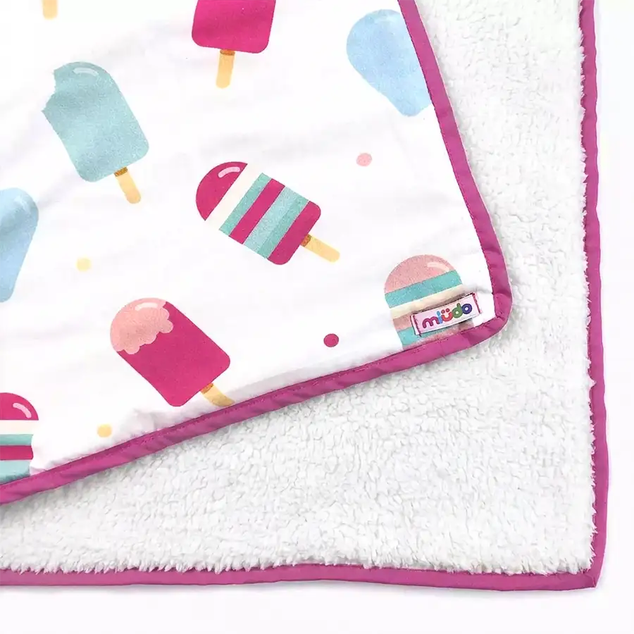 Manta Infantil Dupla-face Picolés Branco com Detalhe Rosa Goiaba