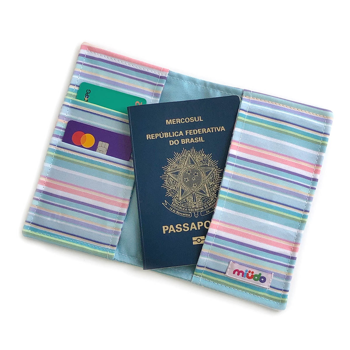 Porta Passaporte Listrado com Azul
