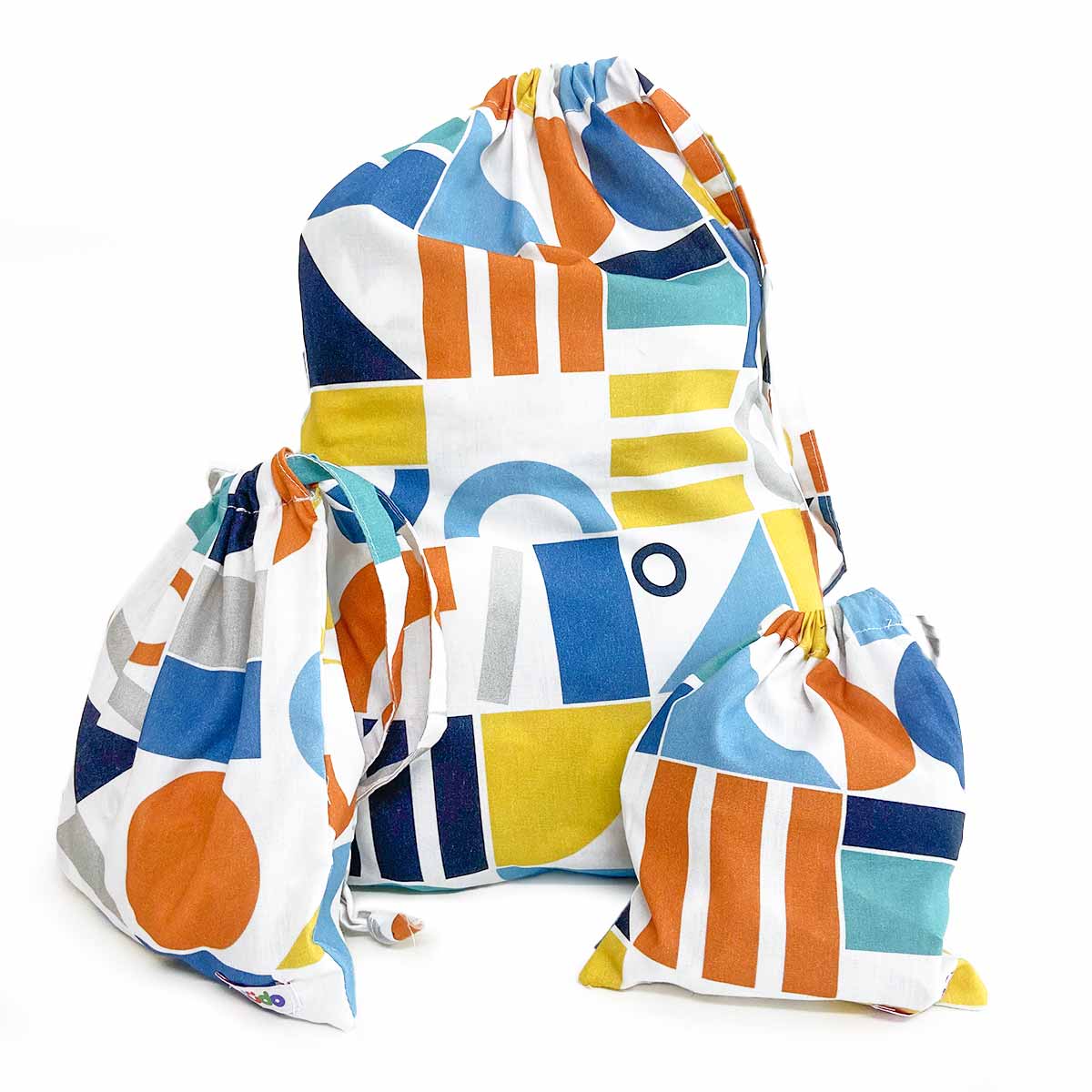 Saco Organizador Multiuso – Geometria Laranja – Kit com 3