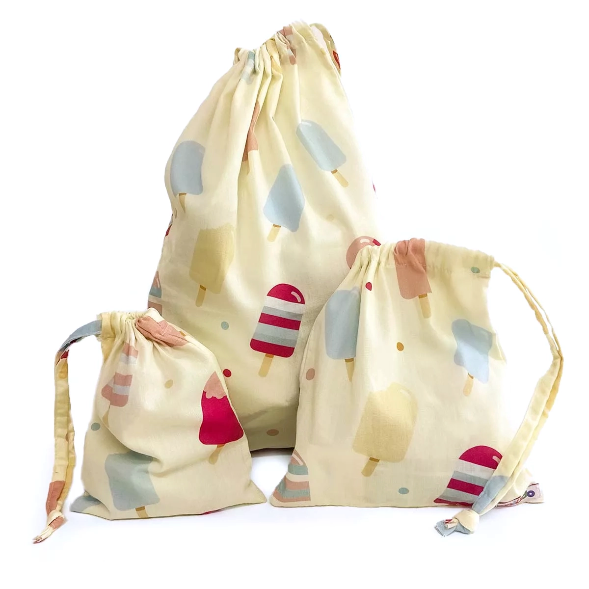 Saco Organizador Infantil Multiuso – Picolés Amarelo – Kit com 3