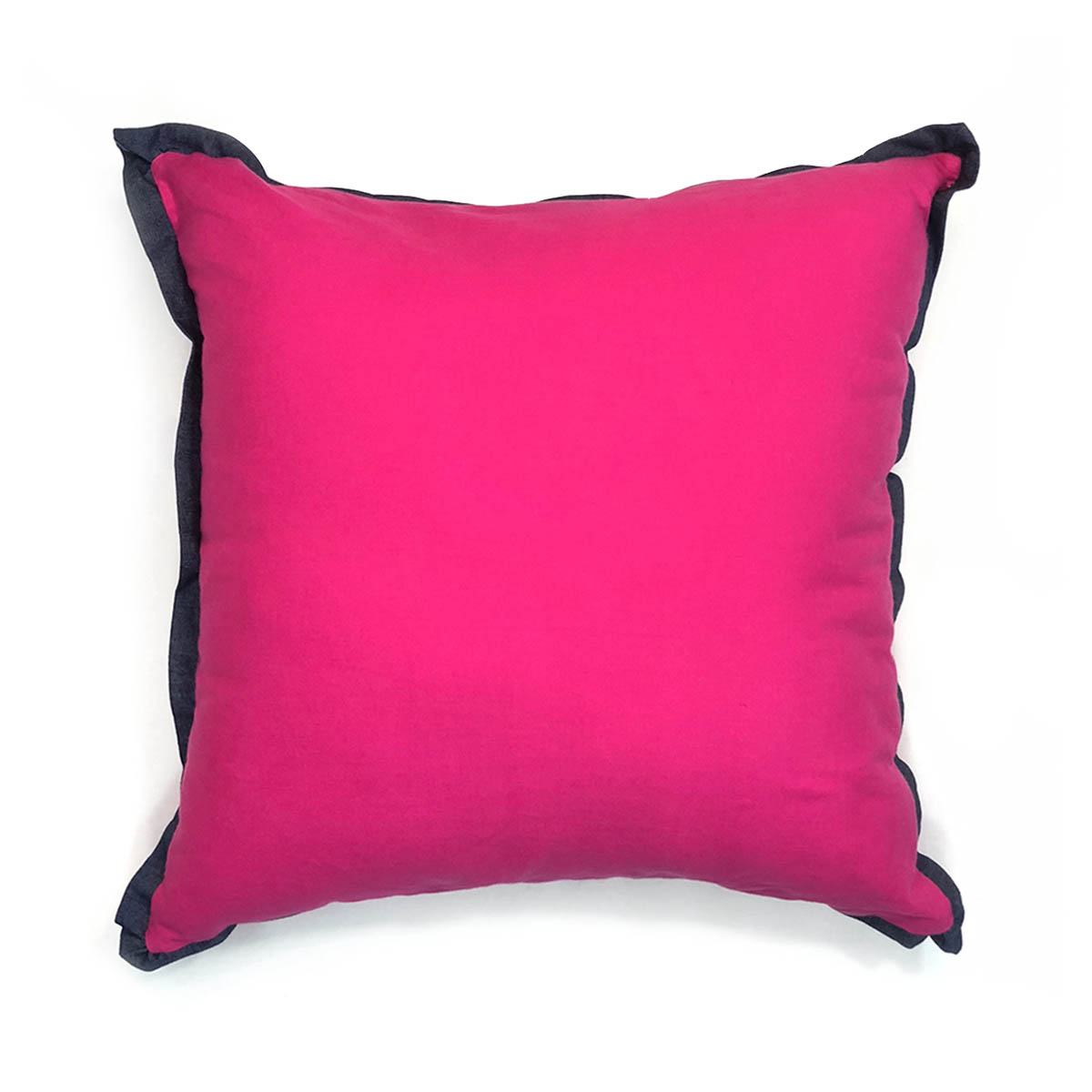 Capa de Almofada de Algodão Rosa Pink com Detalhe Jeans 40×40