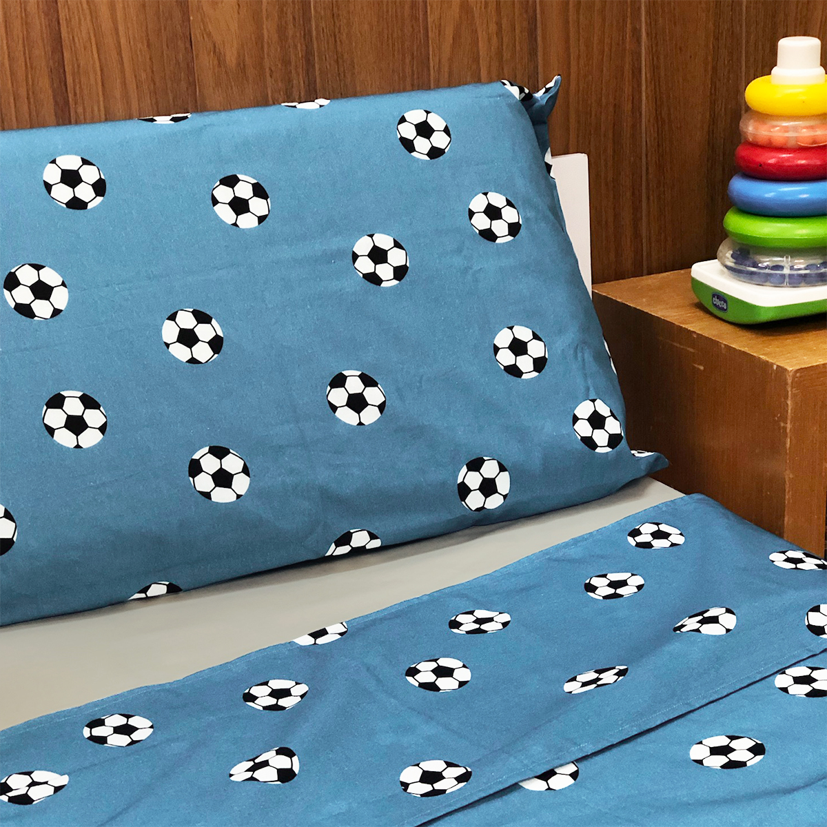 Jogo de Cama Bolas Azul com Lençol de Elástico Quadriculado Grid