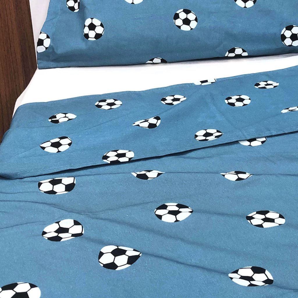 Jogo de Cama Bolas Azul com Lençol de Elástico Cinza - Miüdo