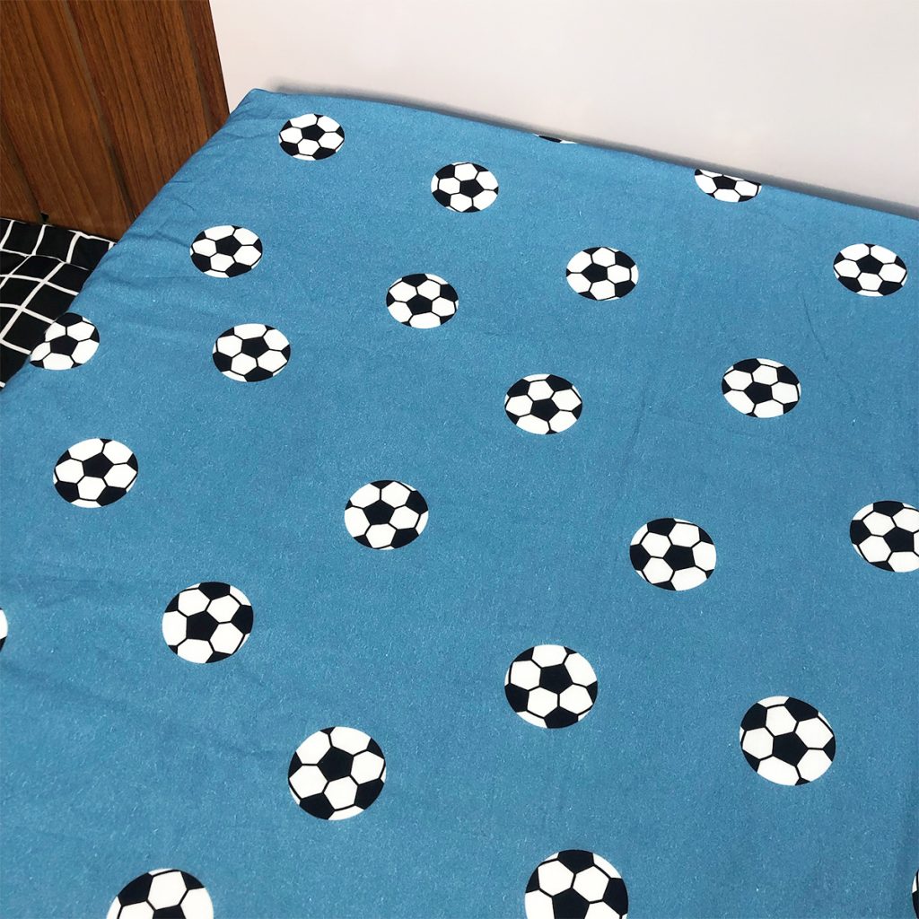 Jogo de Cama Bolas Azul com Lençol de Elástico Quadriculado Grid