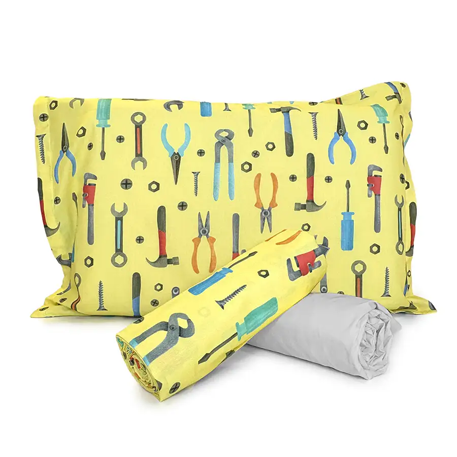 Jogo de Cama Ferramentas com Lençol de Elástico Cinza