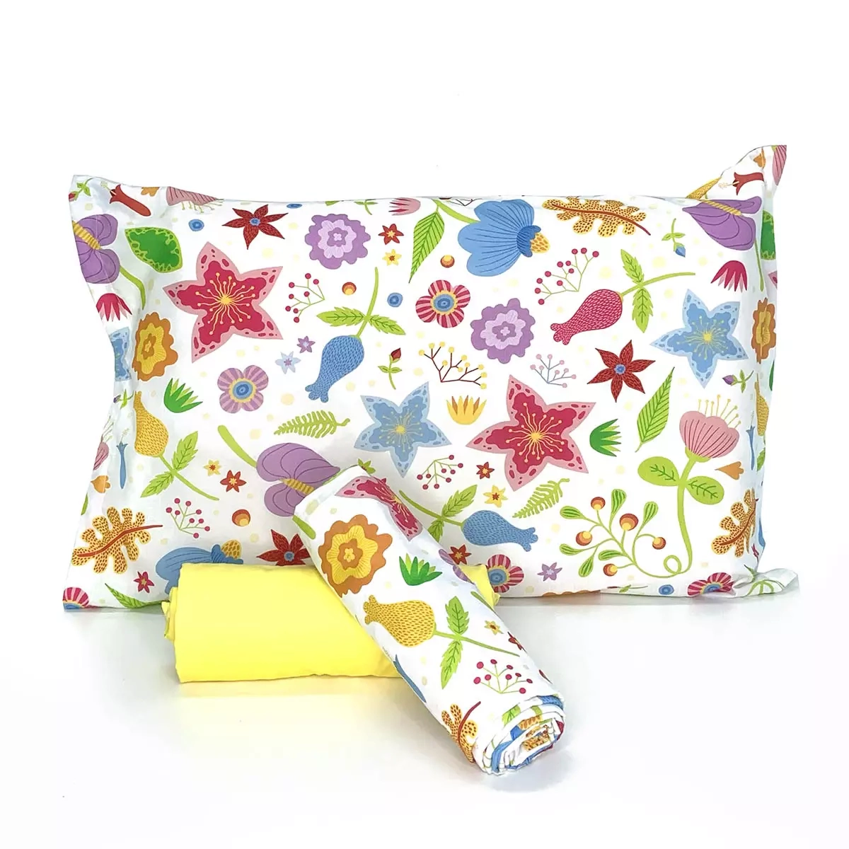 Jogo de Cama Floral com Lençol de Elástico Amarelo Claro