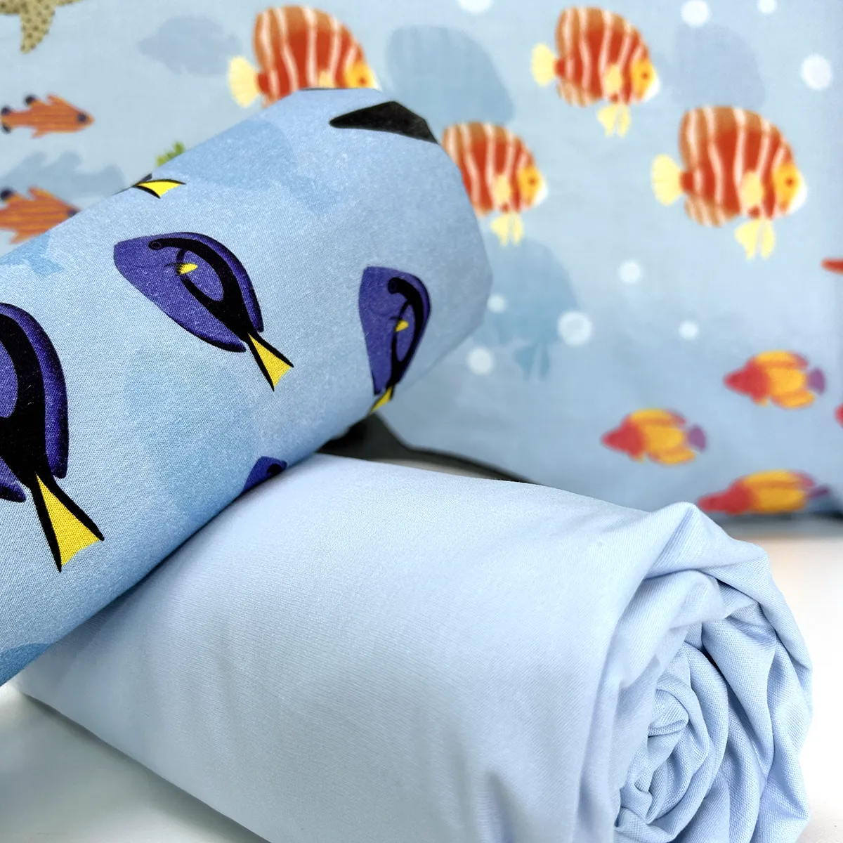Jogo de cama fundo do mar com lençol de elástico azul claro