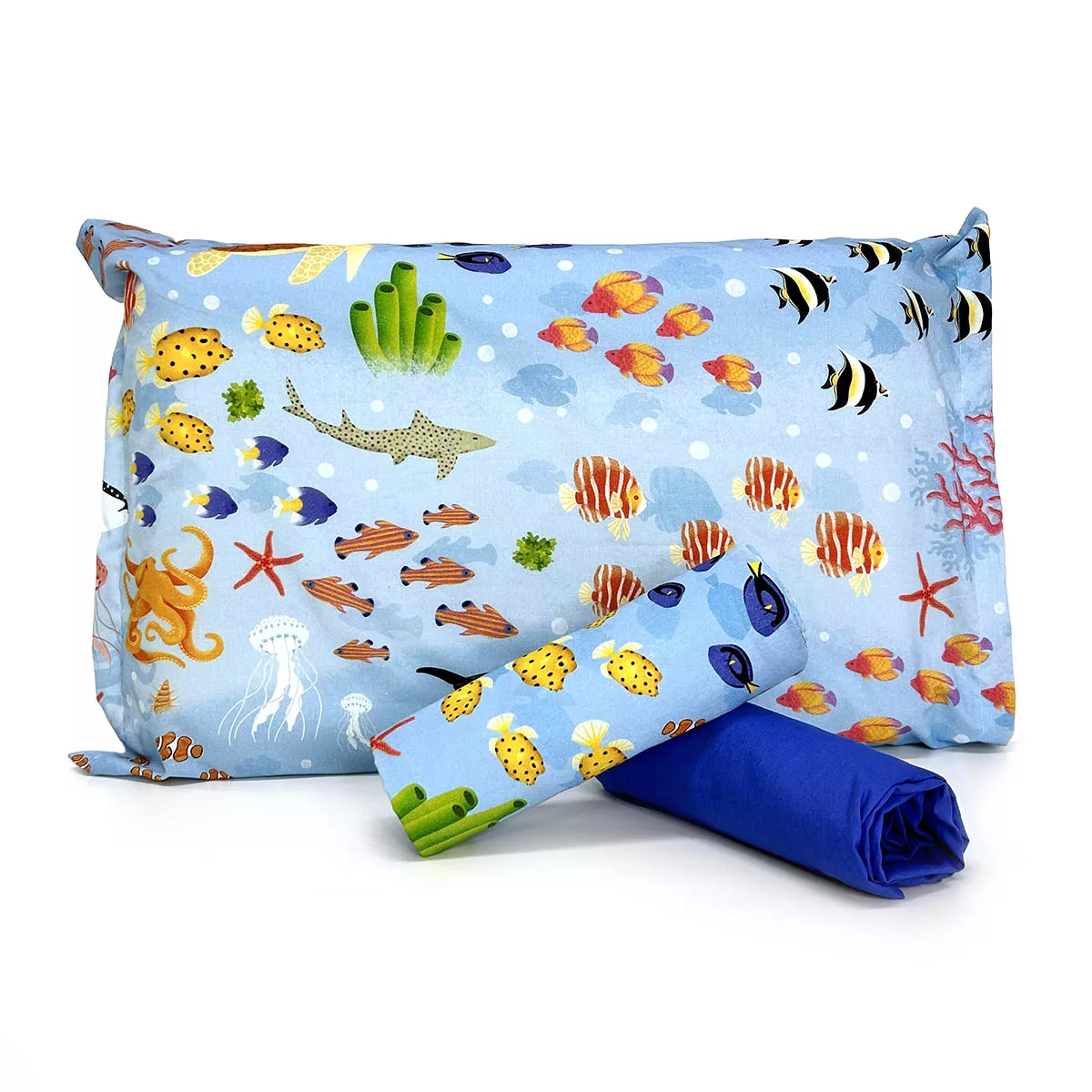 Jogo de Cama Fundo do Mar com Lençol de Elástico Azul Celeste