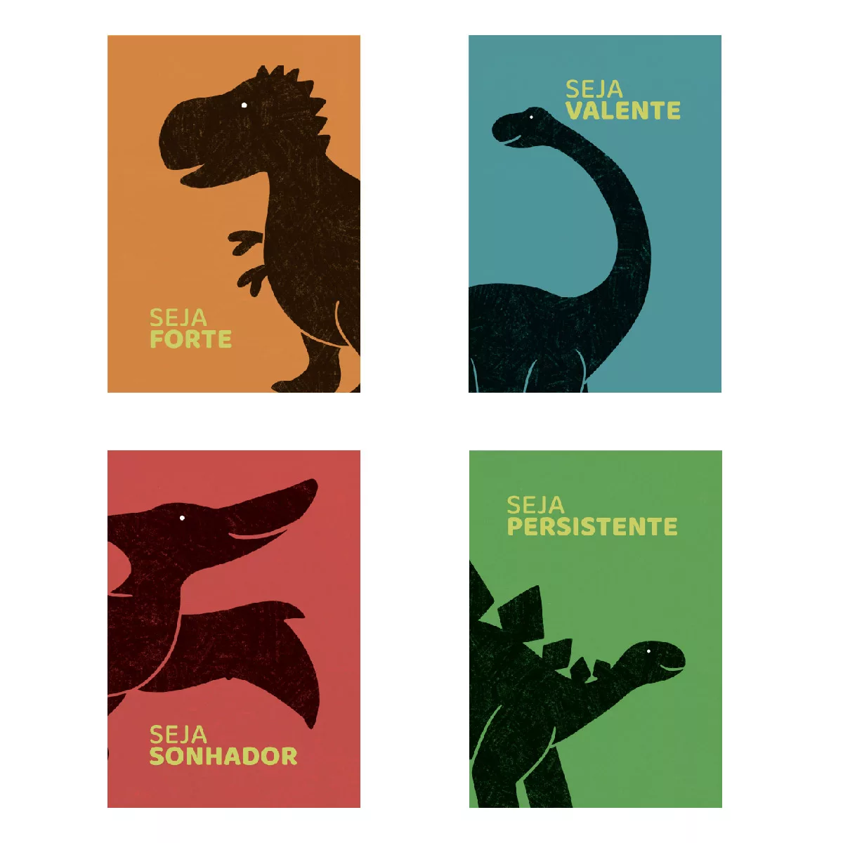 Conjunto de 4 Pôsteres Dinossauros Silhueta