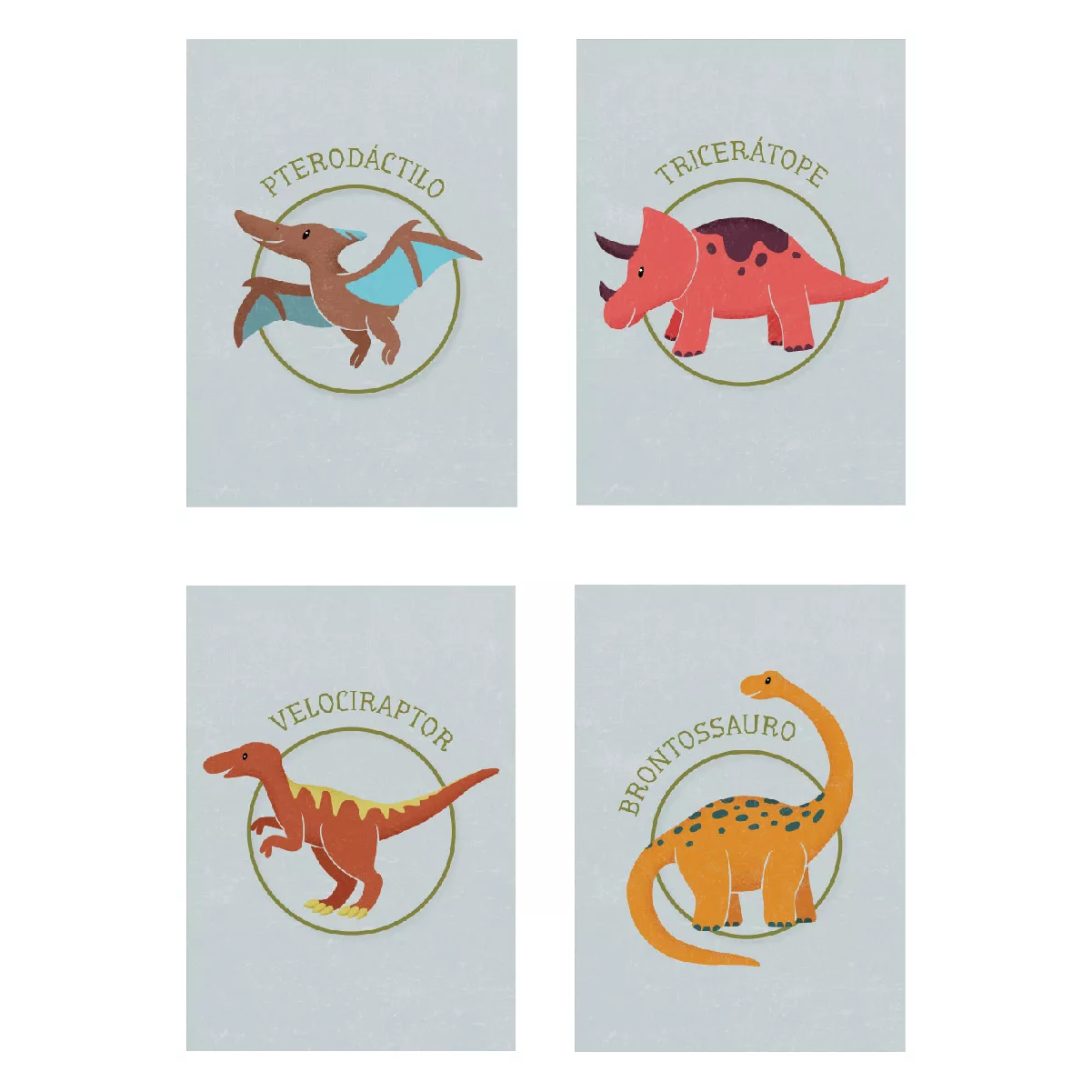 Conjunto de 4 Pôsteres Decorativos Dinossauros