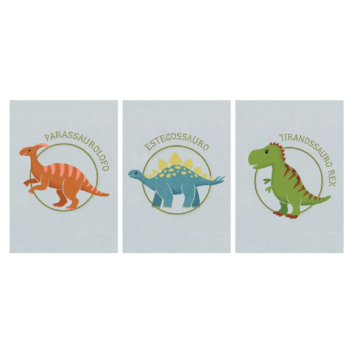 Conjunto de 3 Pôsteres Dinossauros