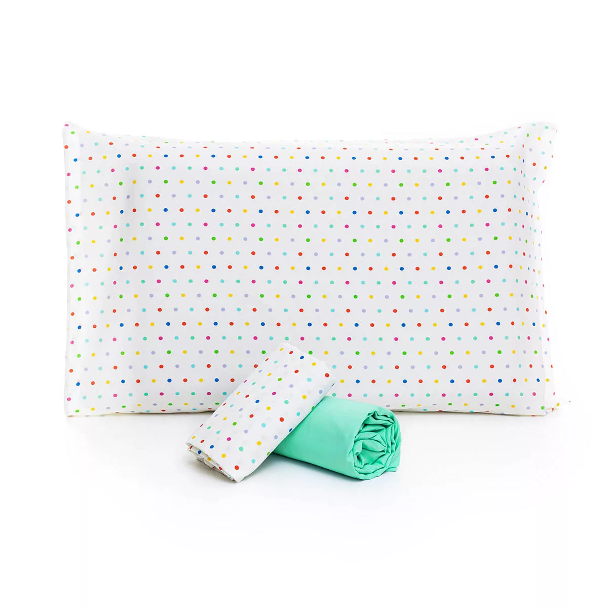 Jogo de Cama Poá Colorido com Lençol de Elástico Verde Tiffany