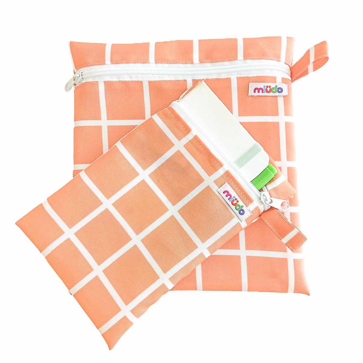 Kit 2 Bolsinhas de Nylon Grid Coral