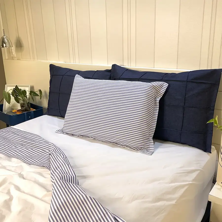 Jogo de Cama Listrado Azul e Branco – 3 peças – Vira estampada