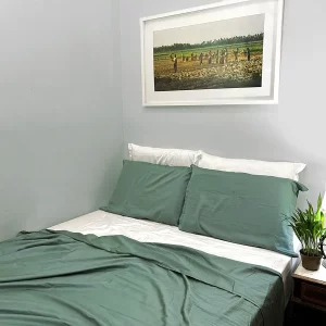 Jogo de cama e edredom percal bambu verde