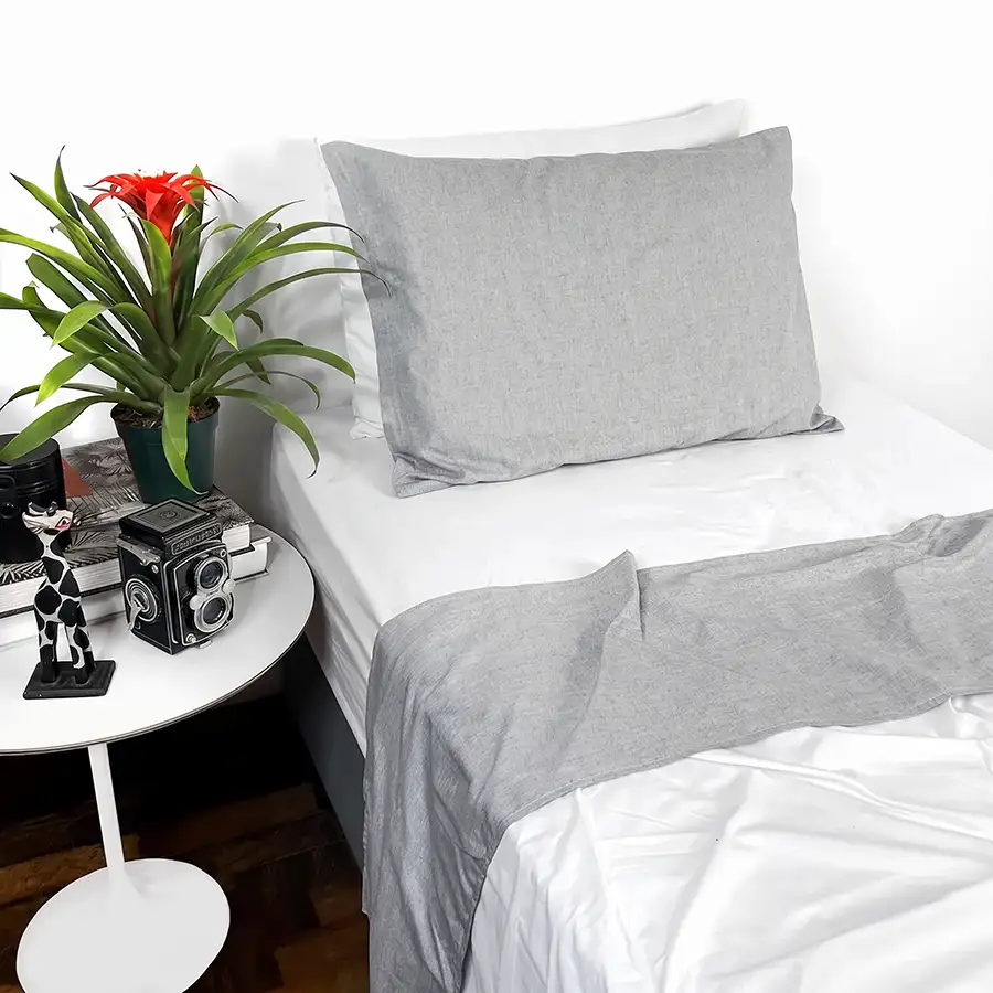 Jogo de Cama Cinza Mesclado – 3 peças – Vira estampada