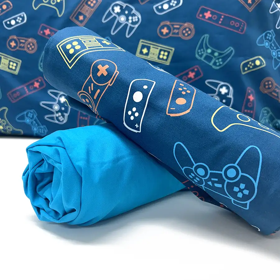 Jogo de cama Gamer Azul com lençol de elástico azul piscina