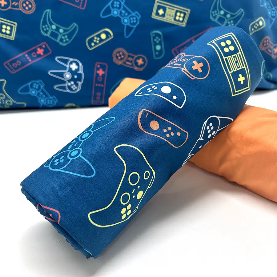 Jogo de cama Gamer Azul com lençol de elástico laranja claro