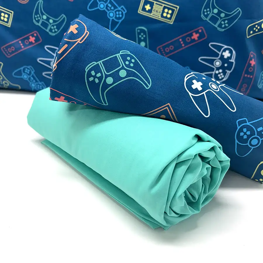 Jogo de cama Gamer Azul com lençol de elástico verde tiffany