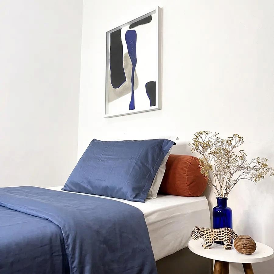 Jogo de Cama Bambu Marfim e Azul – 3 peças