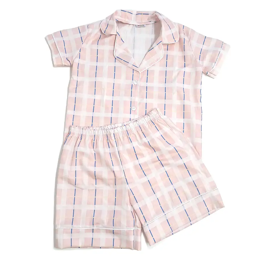 Pijama infantil estilo americano na estampa xadrez rosa