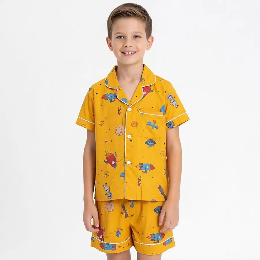 Pijama Americano Curto Espaço Amarelo