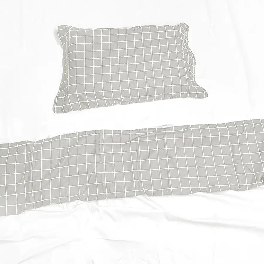 Jogo de Cama Grid Cinza – 3 peças – Vira estampada