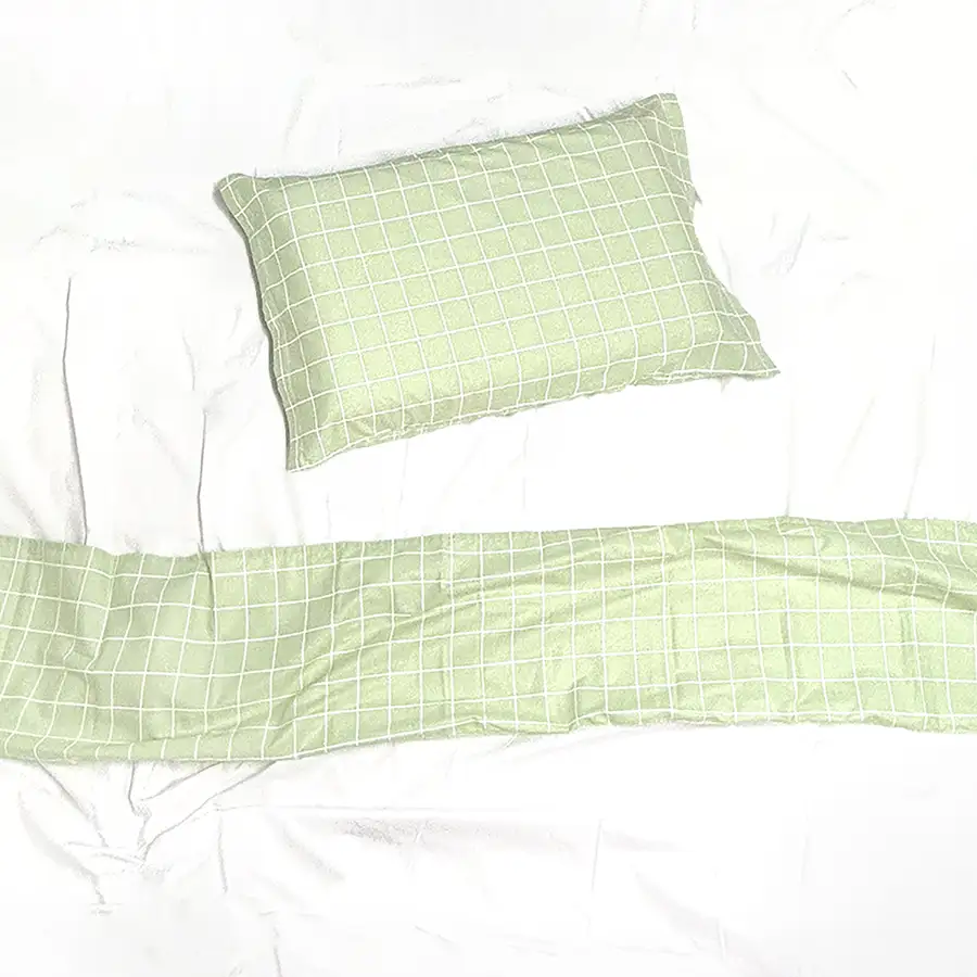 Jogo de Cama Grid Pistache – 3 peças – Vira estampada