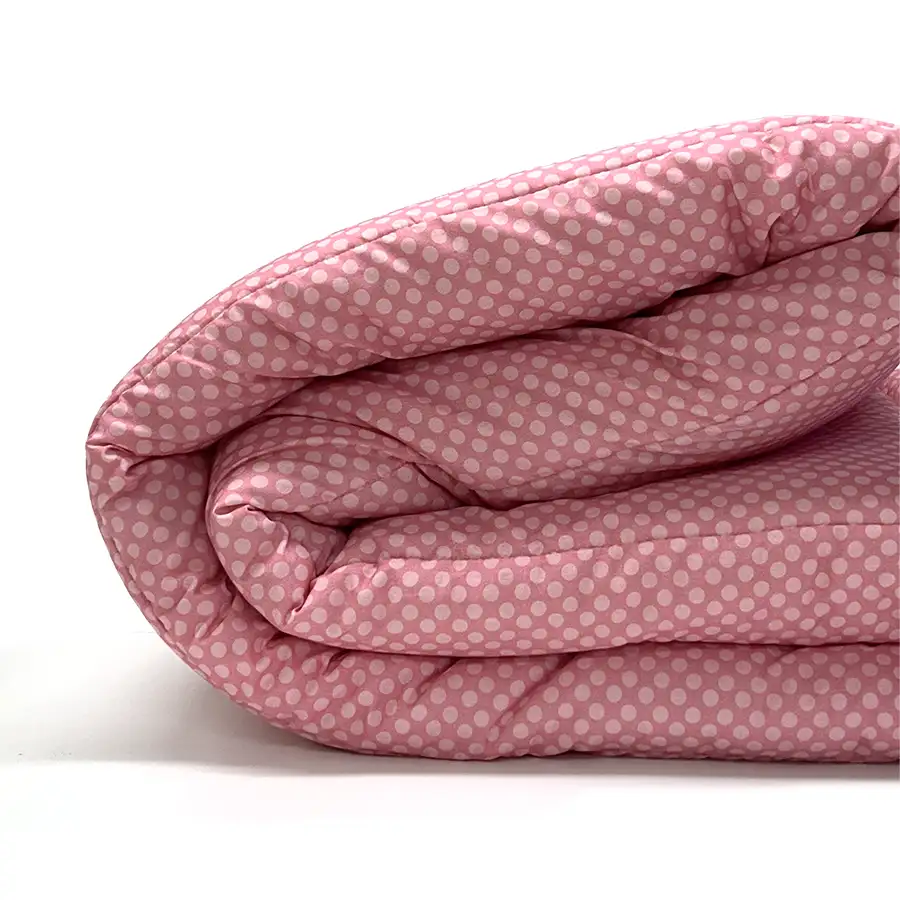 Colcha Infantil com Elástico Poá Rosa verso Off White