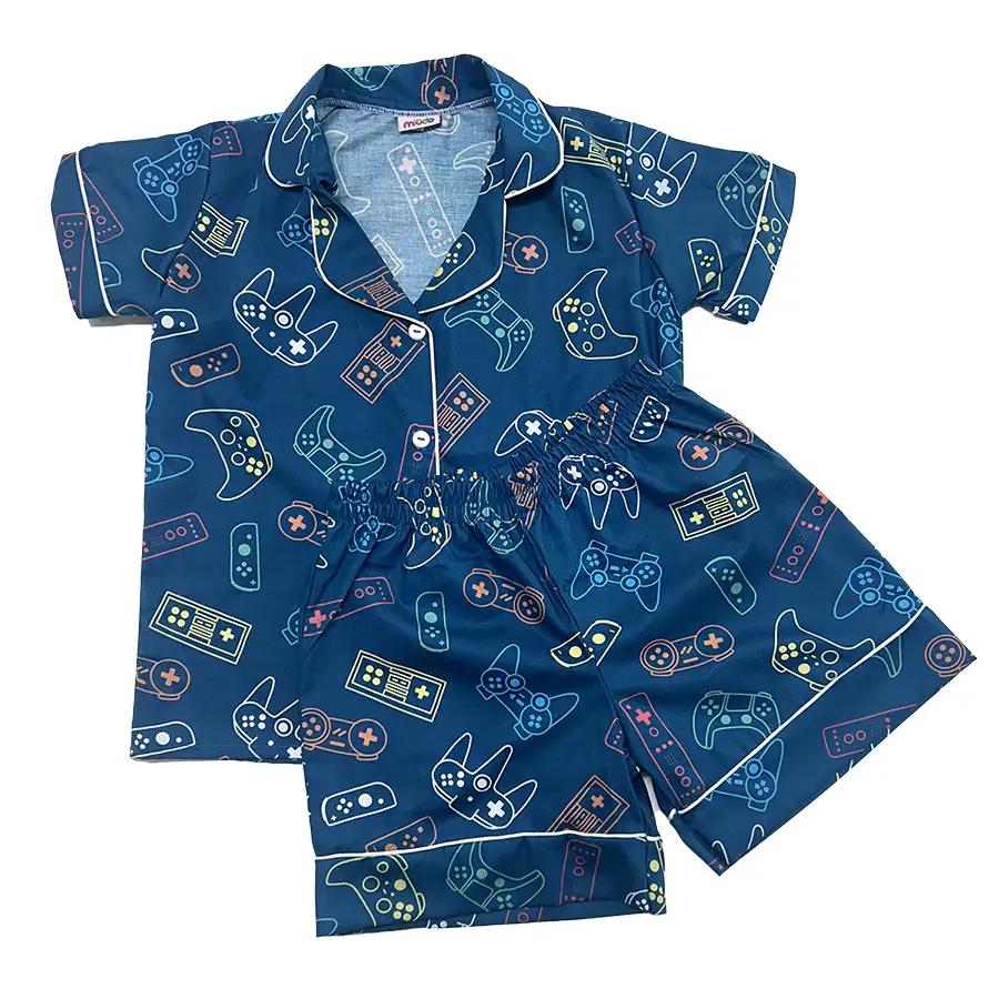 Pijama Americano Curto Gamer Azul