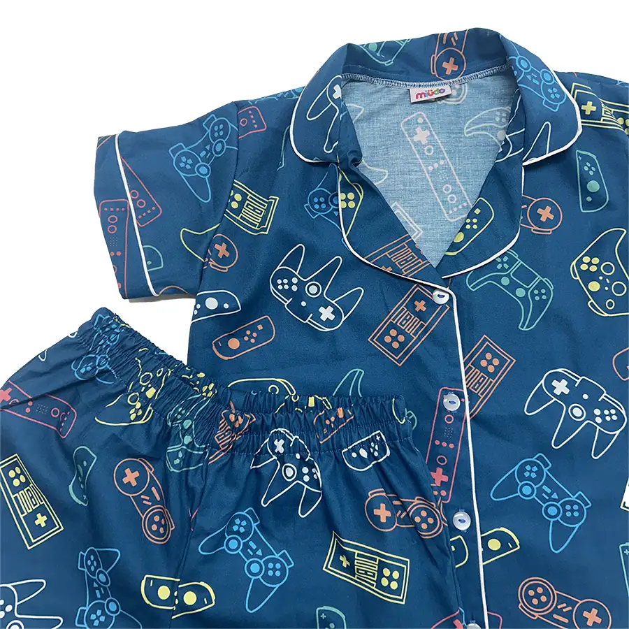Pijama infantil americano curto gamer azul