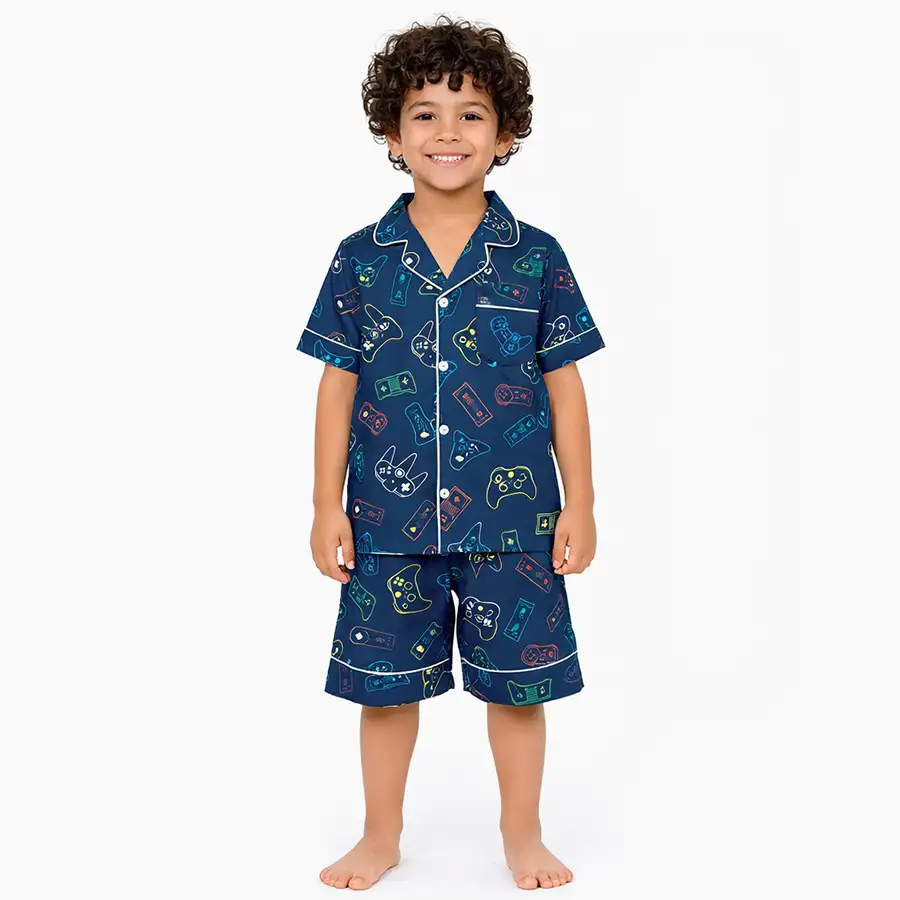 Pijama Americano Curto Gamer Azul