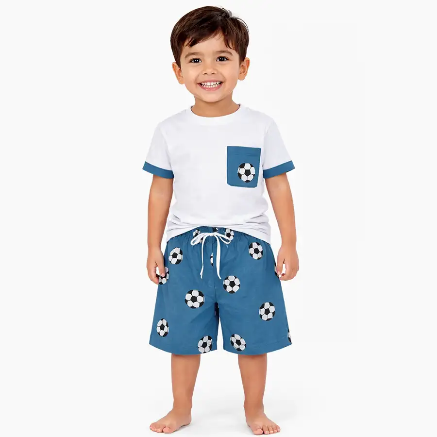 Pijama Curto Camiseta Bolas Azul