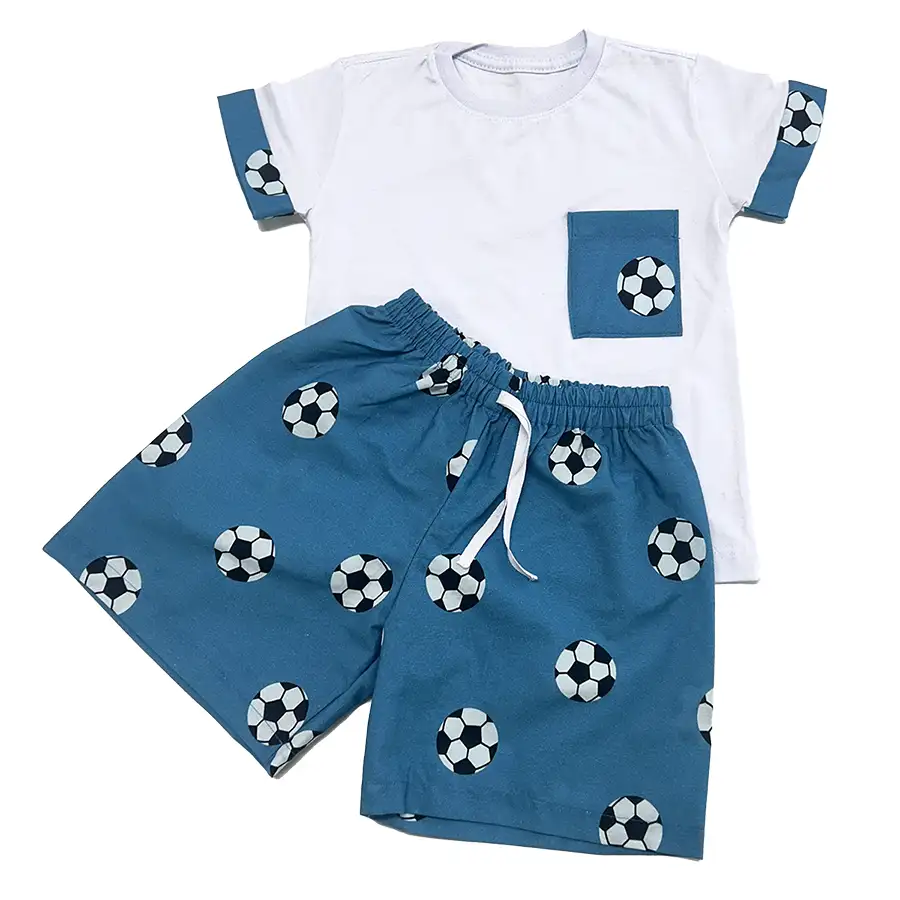 Pijama Curto Camiseta Bolas Azul
