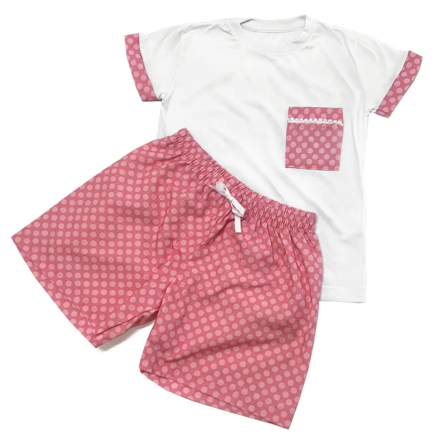 Pijama Curto Camiseta Poá Rosa