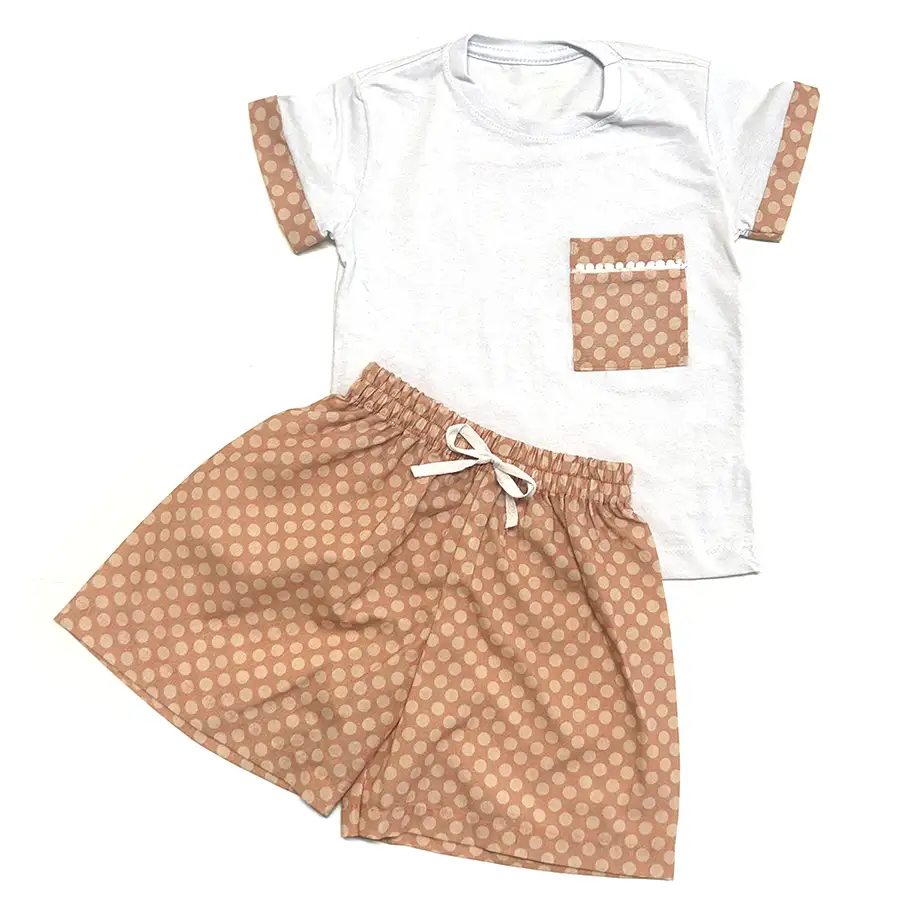Pijama Curto Camiseta Poá Salmão