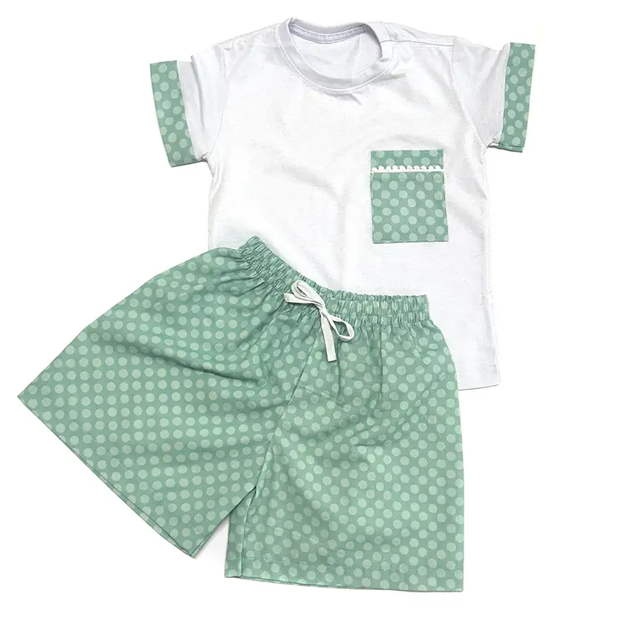 Pijama Curto Camiseta Poá Turquesa