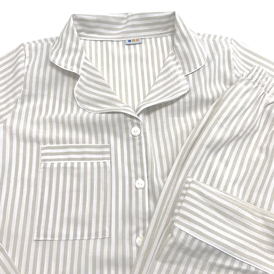 Pijama Americano Longo Adulto Listrado Creme