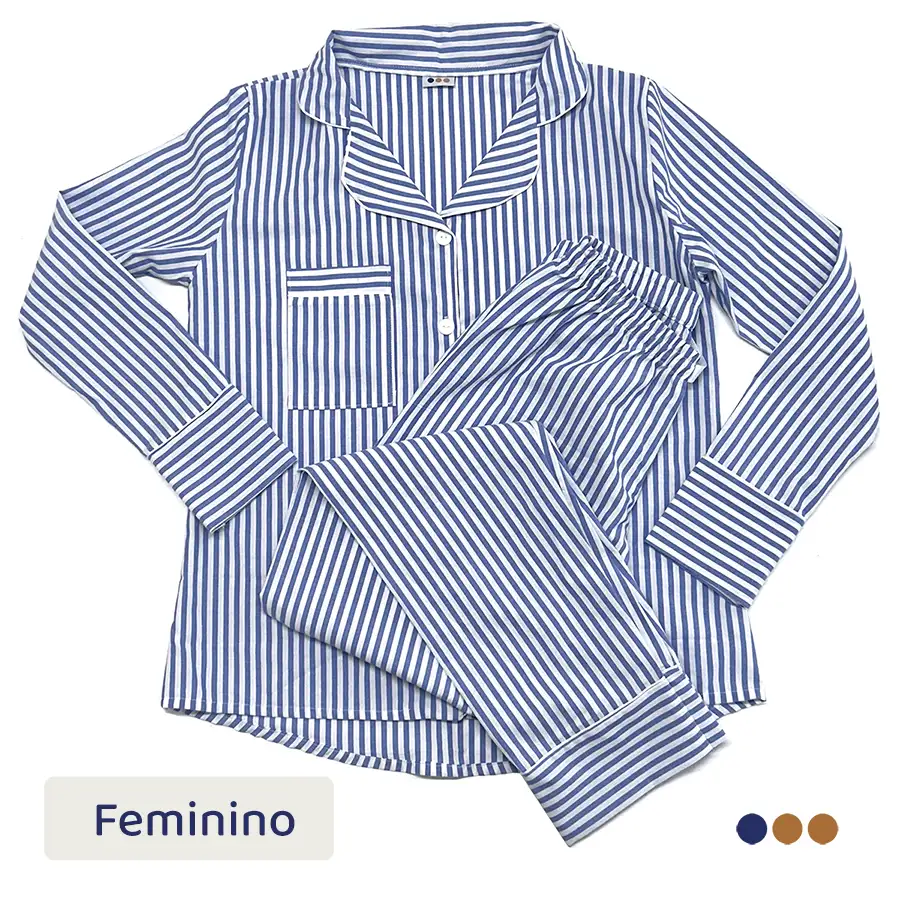 Pijama Americano Longo Adulto Listrado Azul