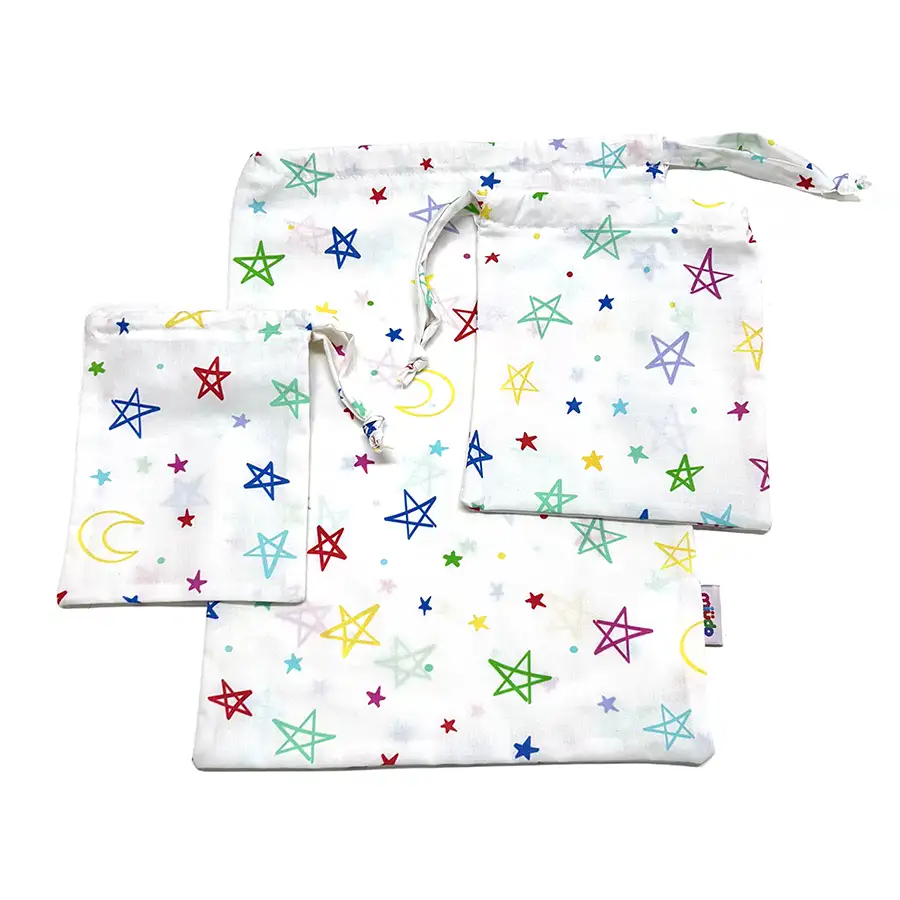 Saco Organizador Infantil Multiuso – Estrelas – Kit com 3