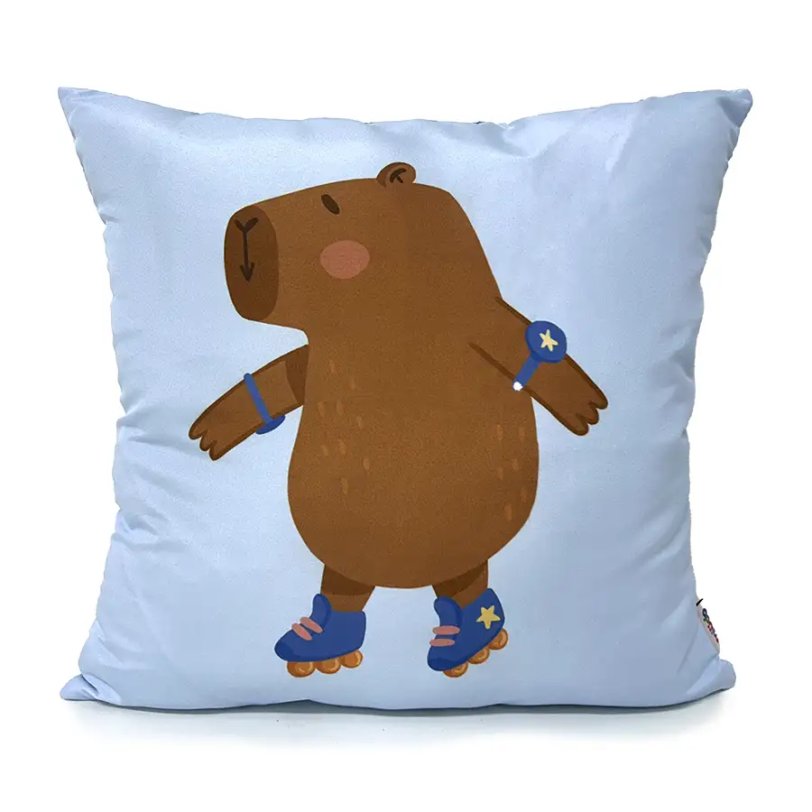 Capa de Almofada Capivara Patinadora 40×40 cm Azul