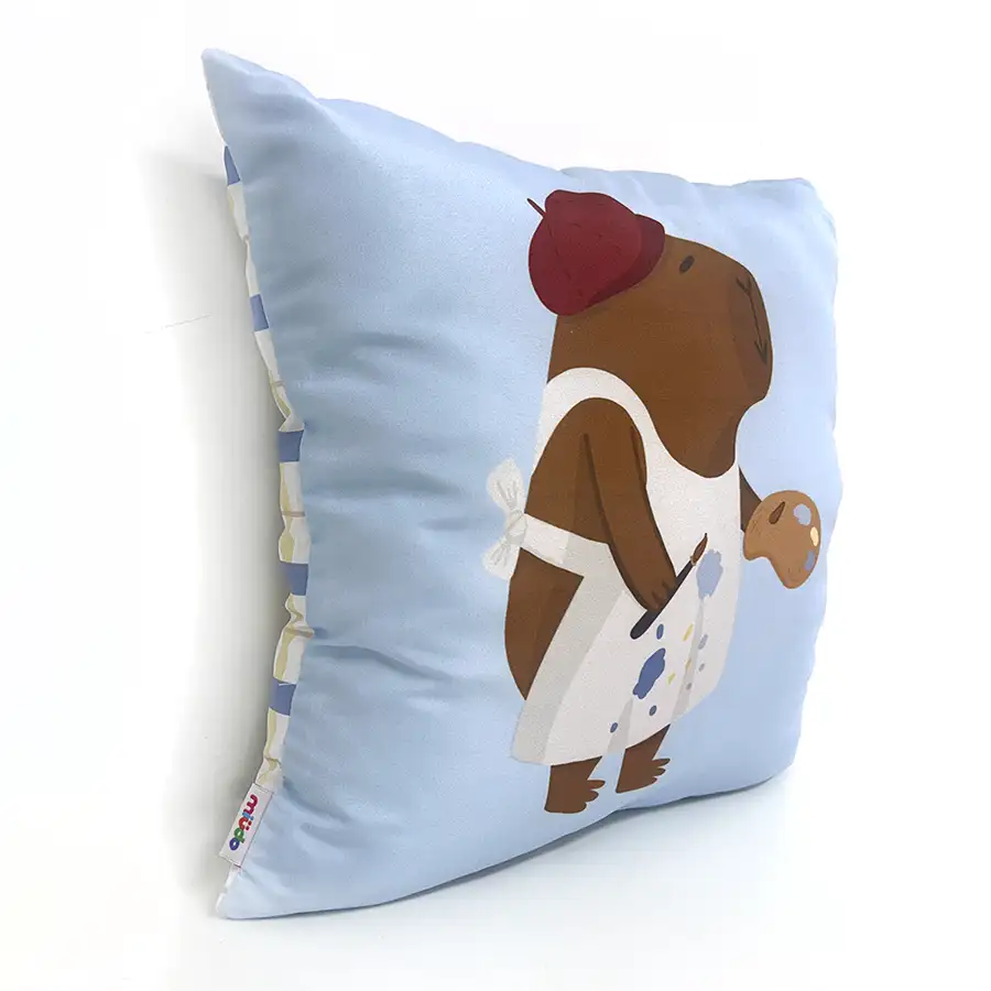 Capa de Almofada Capivara Pintora 40×40 cm Azul
