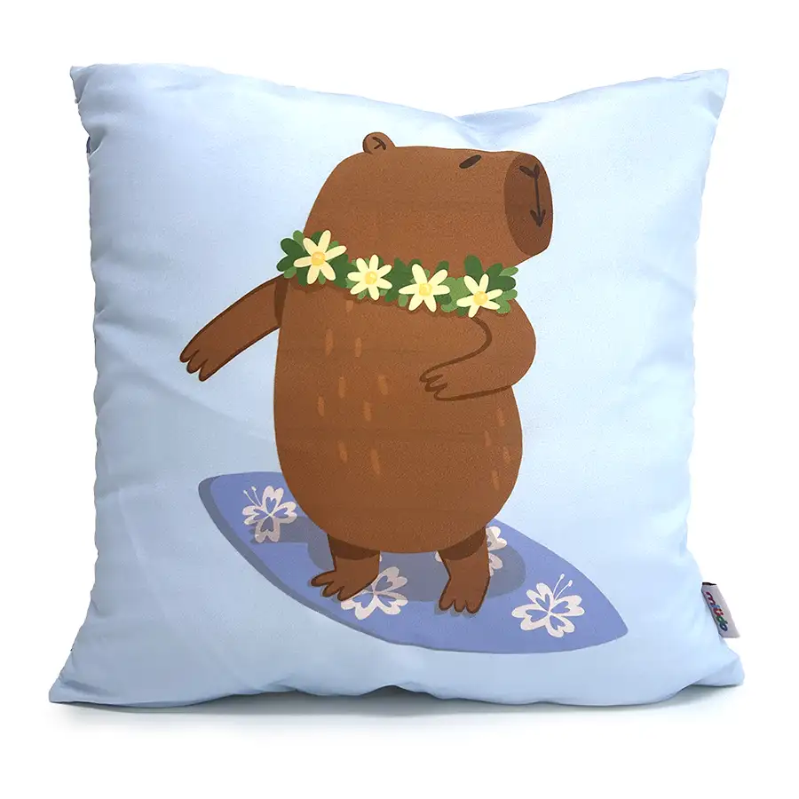 Capa de Almofada Capivara Surfista 40×40 cm Azul