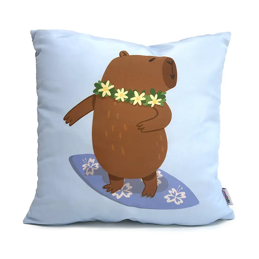 Capa de Almofada Capivara Surfista 40×40 cm Azul