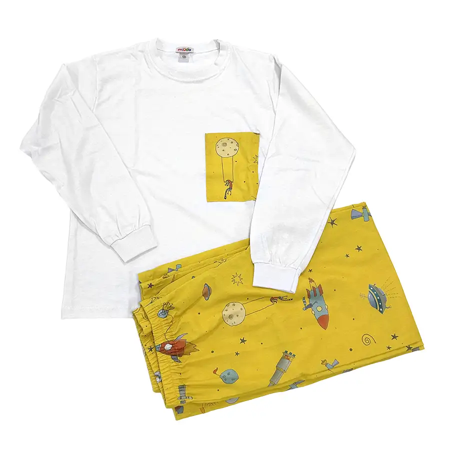 Pijama Longo Camiseta Espaço Amarelo