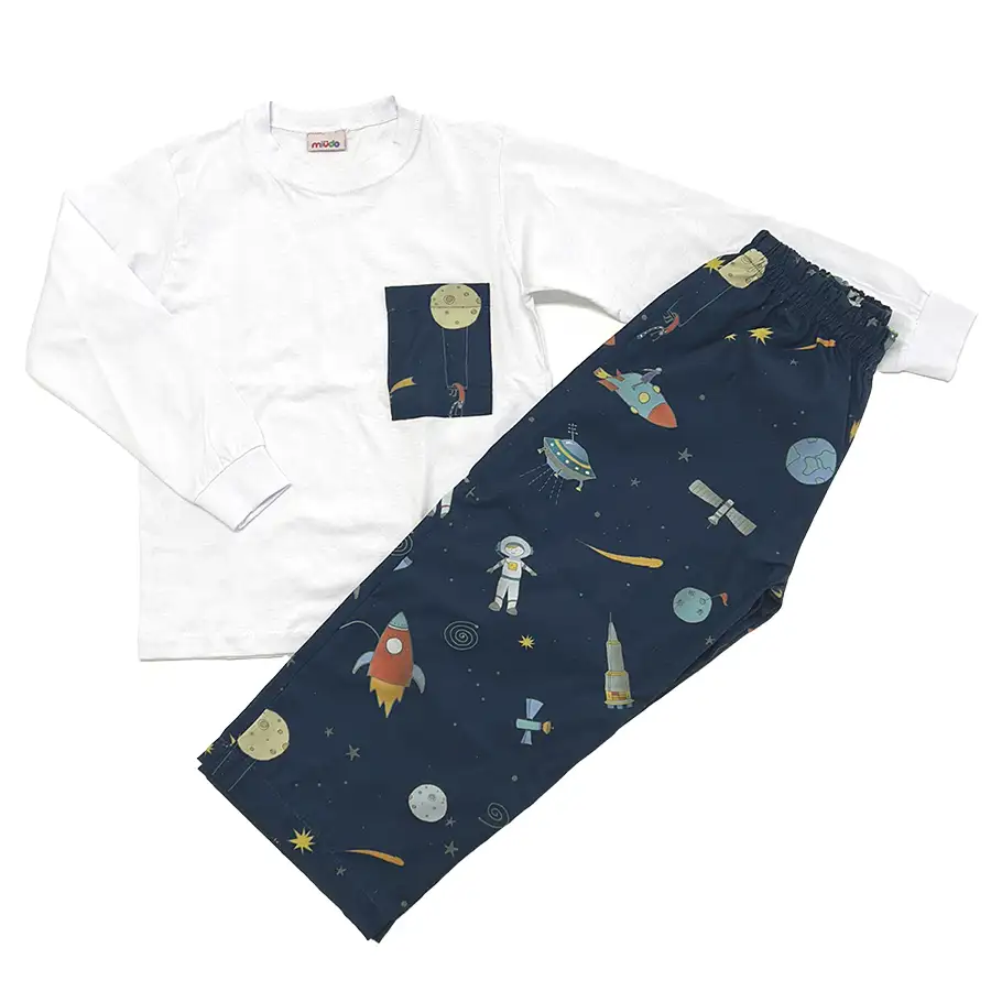 Pijama Longo Camiseta Espaço Azul