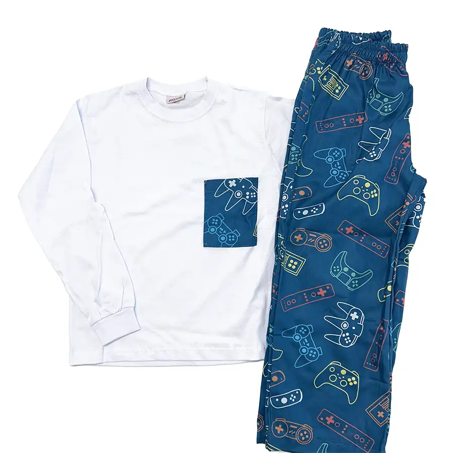 Pijama Longo Camiseta Gamer Azul