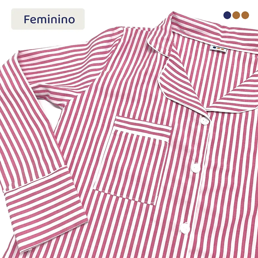 Pijama americano feminino longo listrado vermelho e branco